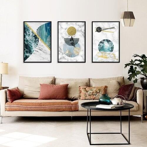 European Abstract Geometric Marble Circle Wall Art Canvas Painting Posters Modern Simple Bedroom Living Room Decorative Pictures