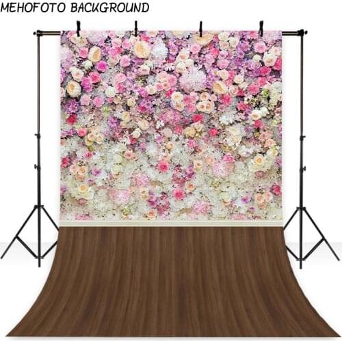 Brown Wood Floor and Rose Flower Photography Background Wedding Background Baby Shower Children Portrait Backdrops Photo Studio
