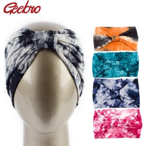 Geebro Women Tie Dye Printing Twist Stretch Cotton Headbands Elastic Hair Bands For Girls Hair Band Accessories Headwear Bandage