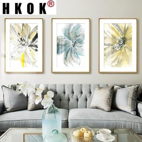 HKOK Abstract Canvas Art Painting Flowers Watercolor Print And Poster Picture Wall Living Room Bedroom Modern Home Decoration