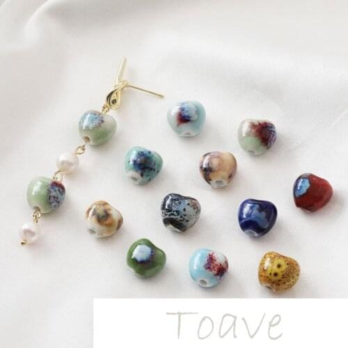 Ceramic peach heart straight hole love heart straight hole diy earrings hand-made material accessories