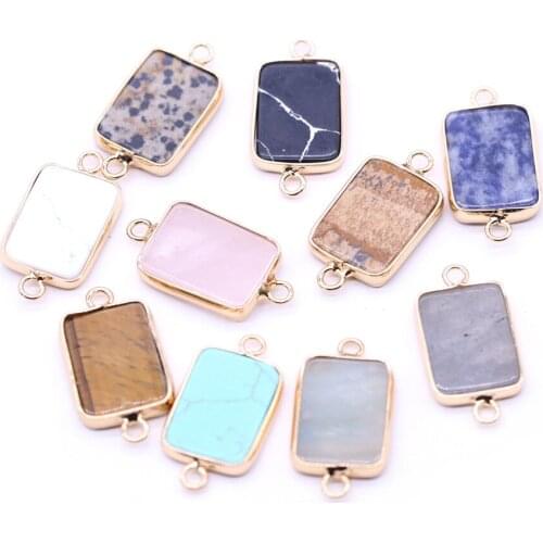 Natural Stone Two-hole connector Exquisite Charms Rectangle Pendant For Jewelry Making DIY Necklace Bracelet Accessory