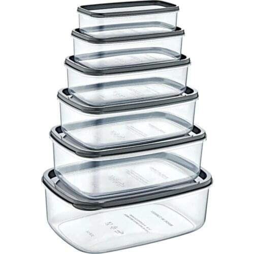 6Pc Storage Box Food Container Plastic Fresh-Keeping Organizer Cereal Jars Fridge Crisper Dinnerware Kitchen Sealed Refrigerator