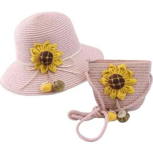 XEONGKVI Korean Sunflower Pumpkin Parent-child Sun Hat Bag Suit Summer Fashion Bucket Straw Hat For Women Men