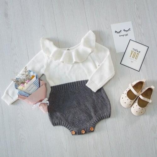 Ins Hot 2016 Autumn Toddler Baby Girl Clothings Ruffles Princess Girl Sweet Knitted Overalls Infant Romper