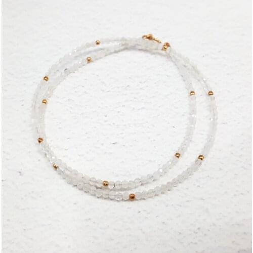 Lii Ji Unique Natural Moonstone 2mm round beads Choker Necklace