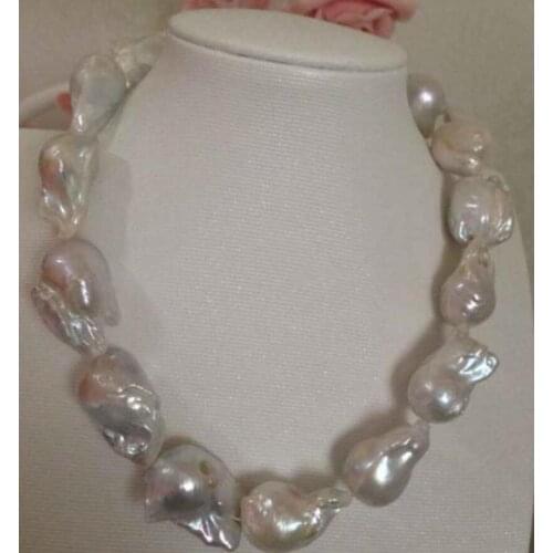 Fashion jewelry Free Shipping gorgeous 30-35mm south sea baroque white pearl necklace 18inch 925s