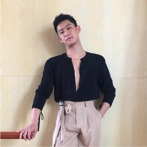 V-neck Latin Dance Clothes For Men Tap Dance Wear Latina Dance Shirts Tango Outfits Stage Costume Ballroom Pratcie Wear JL1620