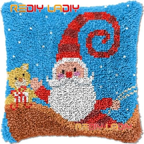 Latch Hook Cushion Happy Santa DIY Needlepoint Kits Chunky Acrylic Yarn Arts Crocheting Lofty Pillow Case Hobby & Crafts