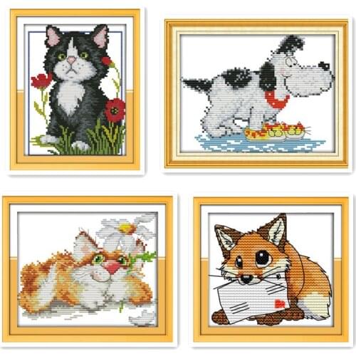 Joy Sunday Puppy Animal Series Cross Stitch Kit, Handmade DIY Cotton Embroidered Cross Stitch Embroidery Decorative Gifts