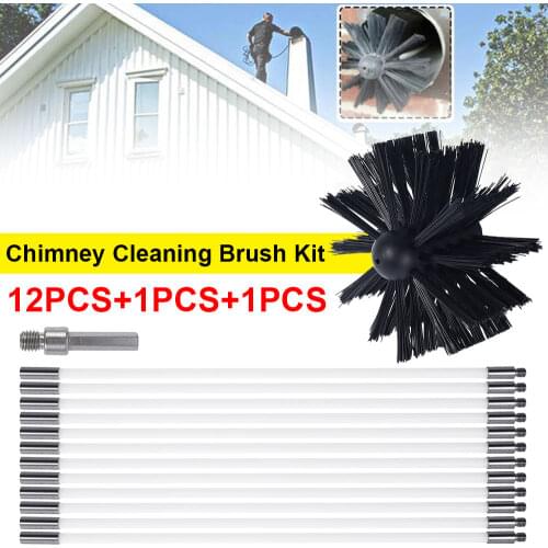 Chimney Cleaner Brush Rods Kit Electrical Rotary Drill Drive Sweeping Power Tool Flexible Chimney Fireplace Kit Cleaning Brush