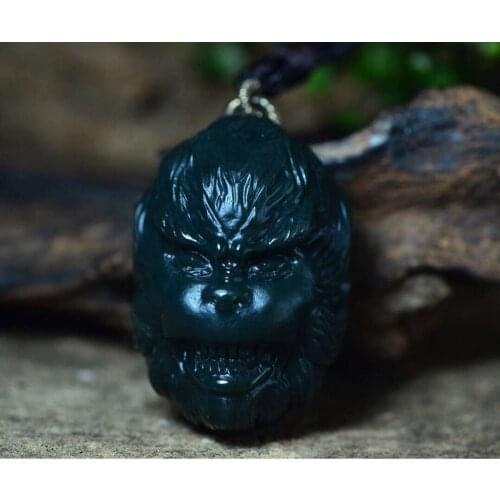 Natural Xinjiang Hetian jade green first-class fine material fighting against Buddha Sun Wukong Pendant hp357