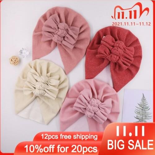 New Baby Knotted Hat Infant Newborn Toddlers Cashmere Folds Bowknot Childrens Indian Hat Newborn Tire Cap Photography Props