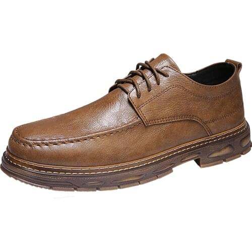 2021 spring new fashion casual mens shoes British trend casual Genuine leather shoes Black Brown business Flats Shoes