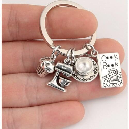 New Coffee Keychain Afternoon Tea Dessert Key Ring Blender Cook Book Coffee Cup Cake Key Chain For Chef Barista Gift DIY Jewelry