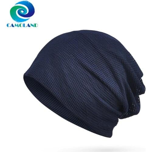 CAMOLAND Solid Color Unisex Skullies Beanies Autumn Beathable Mesh Bonnet Hat Casual Women Men Lightweight Thin Cycling Hats