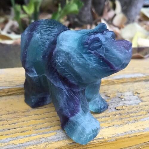 Natural Rock Crystal Figurine Hand Carved Fluorite Stone Bear Statue