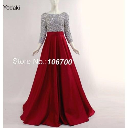 Real Photos Long Sleeves Arabic Ballgown Prom Dresses Hand Make Crystal Beaded O Neck With Side Pockets Pageant Evening Gowns887