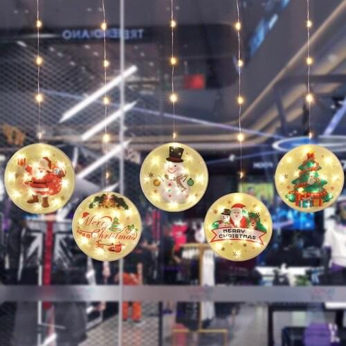 Christmas Light String Creative Glowing Santa Claus String Lights Cafe Hotel Glass Window Pendant Christmas Tree Decor Curtain