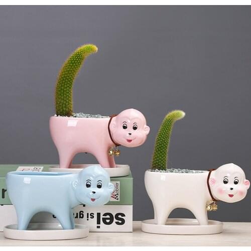 Cute Cat Tail Flowerpot Cartoon Animal Ceramic Vase Personality Creative Cactus Succulent Plant Poted Desktop Garden Decoration