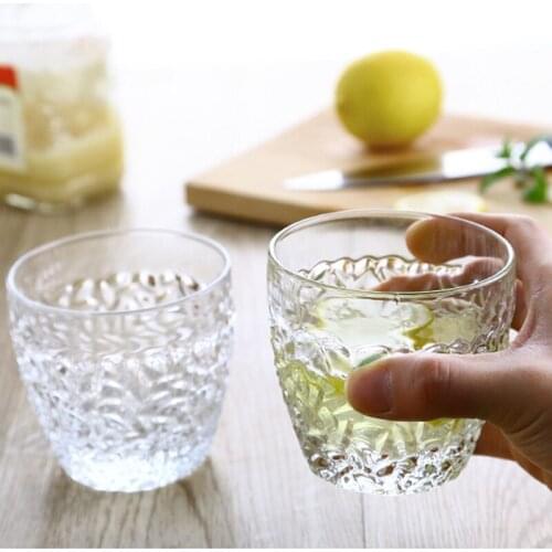 Water Glass 300 ml Transparent 6 pieces Flower Pattern Tea Wine Drink Cup for Whisky Fruit Juice Creative Drinking Crystal Glass