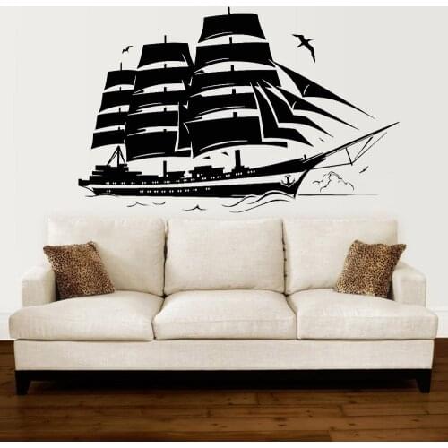 Yacht Vinyl Wall Decal For Office Marine Ship Nautical Wave Wall Stickers For Classroom Dining Room Decoration Fashion W705