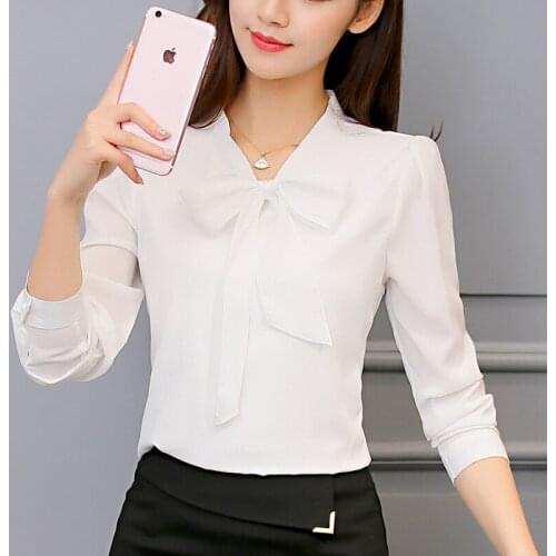 2021 Spring And Summer New Korean Womens Versatile Shirt Long Sleeve Base White Shirt Chiffon Shirt White&Pink color