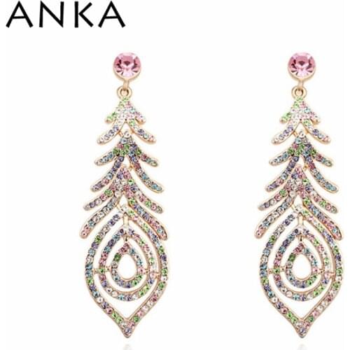 Pendientes Sale Romantic Women Zinc Alloy 2020 New Feathers Rhinestone Earrings #107379