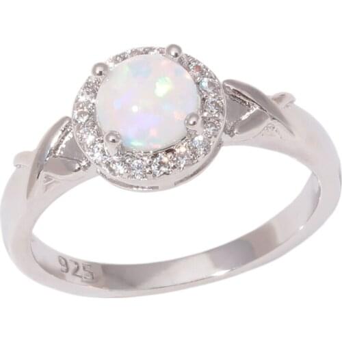 CiNily Created White Fire Opal Cubic Zirconia Silver Plated Wholesale Hot Sell Women Jewelry Ring Size 6-9 OJ9549