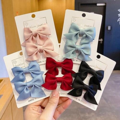 2PCS/Set New Girls Cute Solid Color Bow Hairpins For Kids Children Sweet Headband Hair Clip Barrettes Fashion Bow Accessories
