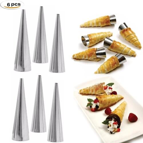 6Pcs/set Stainless Steel Spiral Croissants Molds Conical Tube Cone Roll Moulds DIY Bread Cream Horn mold Baking Pastry Tools S L