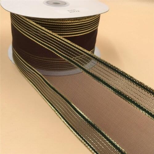 63MM Wired Edge Ribbon Burgundy Organza Metallic Striped for Birthday Decoration Chirstmas Gift DIY Wrapping 25YARDS N2103