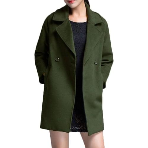 7XL Plus Size Jacket Blended Woolen Coat Women Windbreaker Autumn Winter Basic Casual Jackets Lady Solid color Outerwear A1144