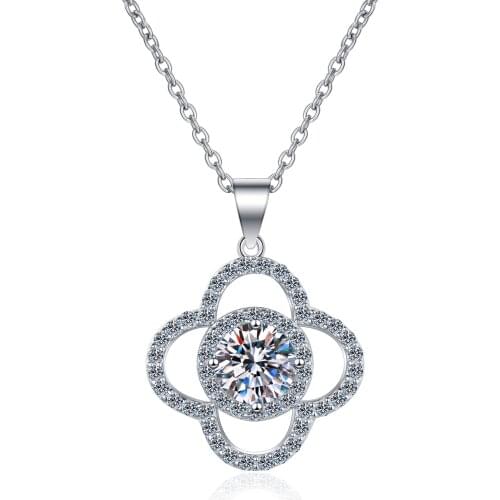 ANZIW 925 Sterling Silver Round Cut Moissanite Diamond Four Leaf Clover Pendant Necklace For Women Fine Jewelry Gift