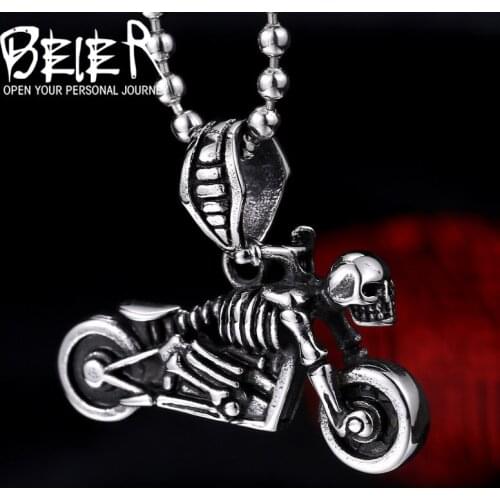 Beier new store 316L Stainless Steel punk pendant necklace skull motorcycle man pendant Fashion Jewelry LLBP8-131P