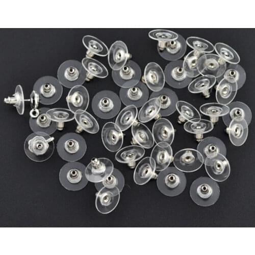 Free Shipping 200pcs Silver Plated Earring Backs Stoppers Ear Post Nut W/Pads 11x6mm Jewelry Findings J0717/A