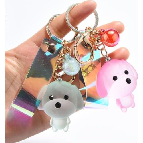 Korean Fashion Cartoon Transparent Dog Keychains Cute Froganimal Key Chains Men and Women Bags Pendant Key Rings