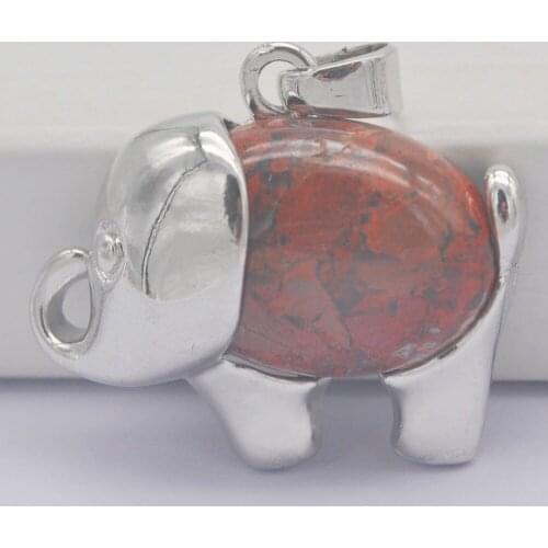 Breciated Jaspe Stone GEM Bead Pendant Elephant Animal Jewelry S3268