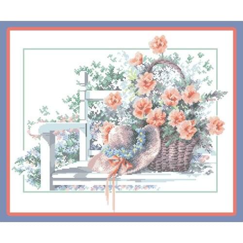 Flower Basket Counted Cross Stitch Kits Embroidery Needlework Sets Printed Canvas 11CT 14CT Diy Crafts Home Decoration Paintings