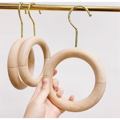 Wooden Ring Hanger Clothing Store 360 Rotating S-Shaped Round Scarf Ring Multifunctional Tie Holder Home Decoration-ABUX