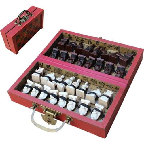 Wooden Folding International Chess Set Terracotta Warriors Chess Pieces Chess Game Christmas Gift Board Packaging Word Chess