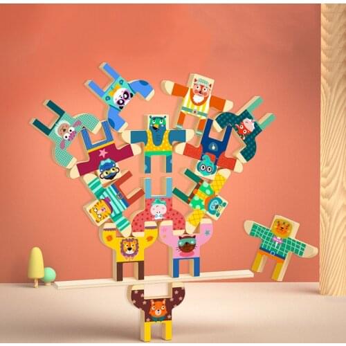 Child Wooden Animal Jenga Toy Balance Blocks Stacking High Building Parent-Children Interactive Educational Gifts