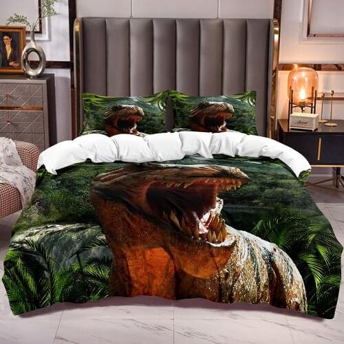 Kids Teens Bedding Duvet Cover with Dinosaur 3D Print Boys Girls Comforter Cover with Dinos Print White Reverse