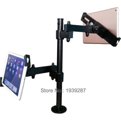 Dual tablet security stand with lock holder desktop mount tabletop clamp support for 10.1/10.2/10.3/10.4/10.5/10.8/11/12.9 inch
