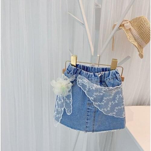 Denim Jean Skirt For Girls 2021 Summer New Korean Lace Hot Childrens Clothing Fashion Blue Mini Skirts Toddler Girl Clothes1-6T