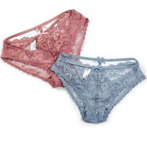French Style Floral Elegant Lace Panties For Women Hollow Out Underwear Women Erotic Solid Bow Thin Lingerie Female Thong Brief