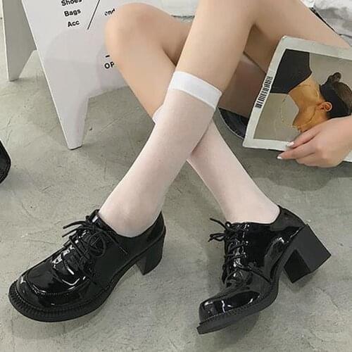 European popular street thick heel shoes ladies British style womens shoes 2020 new summer net red round toe lace high heels
