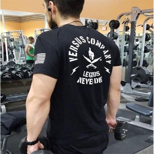 Muscle Fitness Sport Short Sleeve T-Shirts Men O-Neck Casual Fashion Running Training Tee Personality Printing Joker Tide Tops