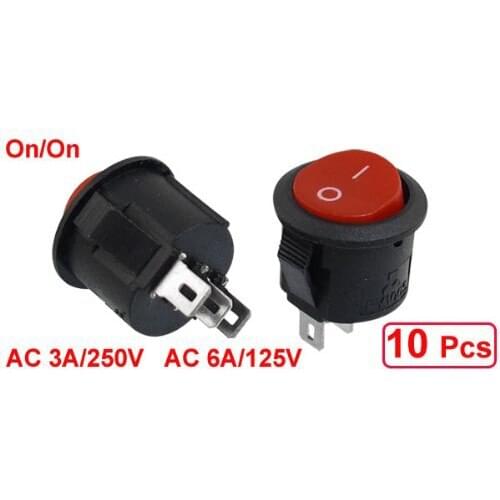 GTBL 10 Pcs SPDT Black Red Button On/On Round Rocker Switch AC 6A/125V 3A/250V