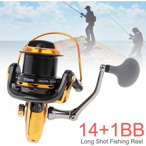 8000 Series 12+1BB Bearing Balls 4.6:1 Gear Ratio Black Fishing Reel Trolling Long Shot Casting Big Sea Spinning Wheel